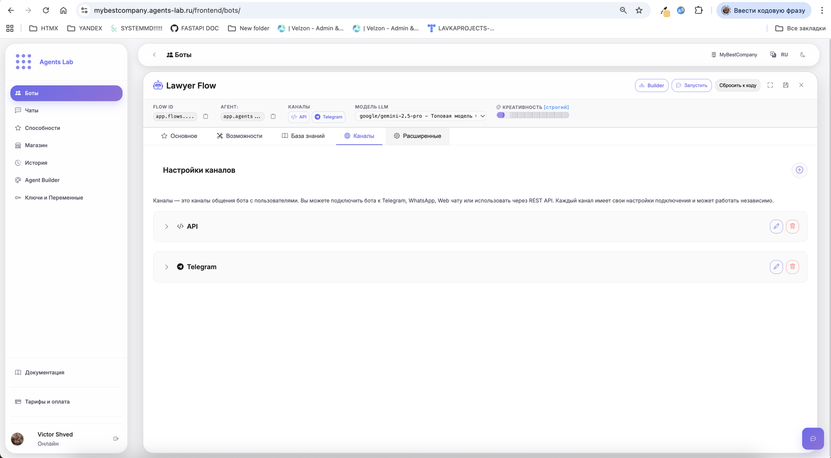 Каналы бота